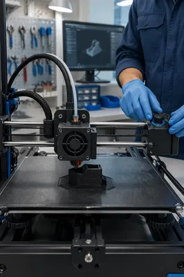 Close-Up 3D Printer Building Black Prototype