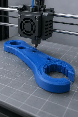 3D Printer Building Blue Prototype Layer by Layer