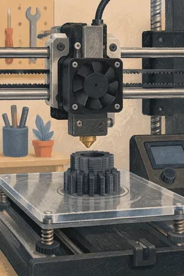 Close-Up 3D Printer Building Mechanical Part