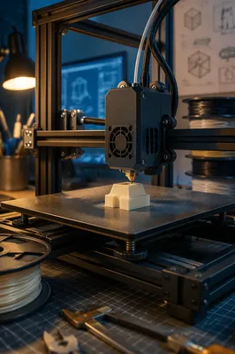 3D Printer Crafting Prototype at Blue Hour