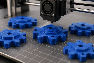 Layered Blue Gears on 3D Printer
