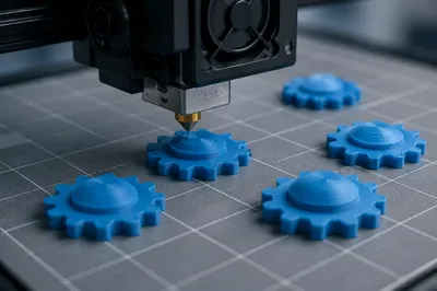 Blue Filament 3D Printer Creating Gears