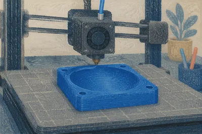 3D Printer Forming Blue Tray Layer by Layer