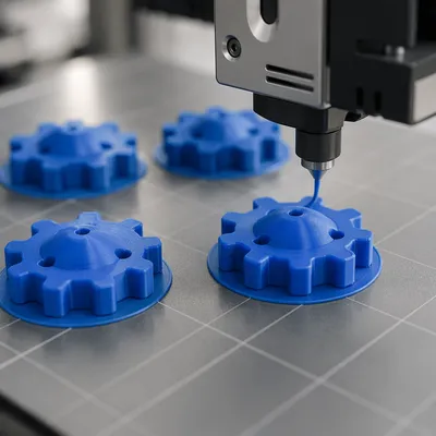 3D Printer Fabricating Blue Gear Components