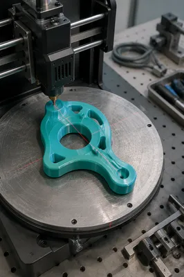 3D Printer Fabricating Turquoise Prototype Part