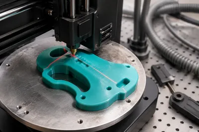 3D Printer Fabricating Turquoise Prototype Part
