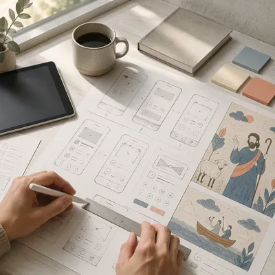 App Wireframe Sketches on Creative Desk