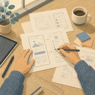App Wireframe Sketches on Creative Desk