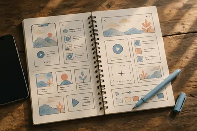 App Wireframe Sketches on Rustic Desk