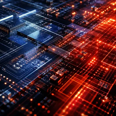 Glowing AI Circuit Board Macro Abstract