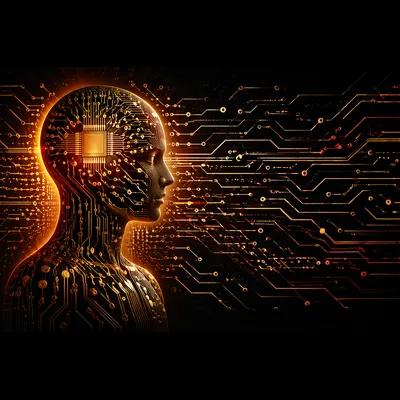 Glowing AI Circuit Silhouette