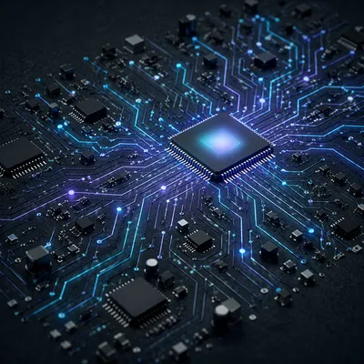Glowing AI Circuit Pathways in Macro