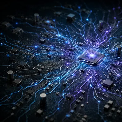 Glowing AI Circuit Board Neural Landscape