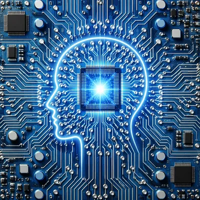 Glowing AI Circuit Board Human Silhouette