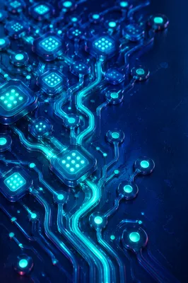 Glowing AI Circuit Board Macro Background