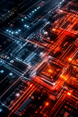 Glowing Artificial Intelligence Circuit Board Abstract