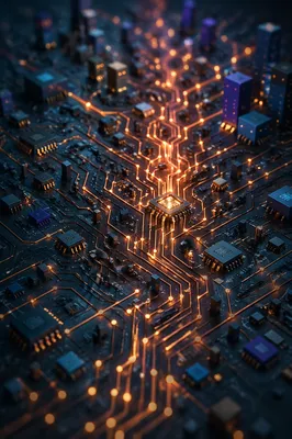 Glowing AI Circuit Pathway in Indigo