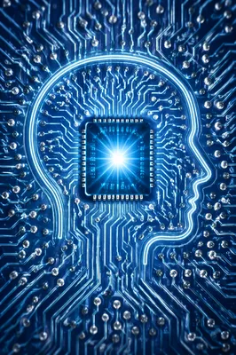 Glowing AI Circuit Board Human Silhouette