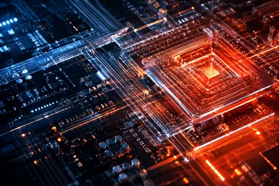 Glowing AI Circuit Board Abstract