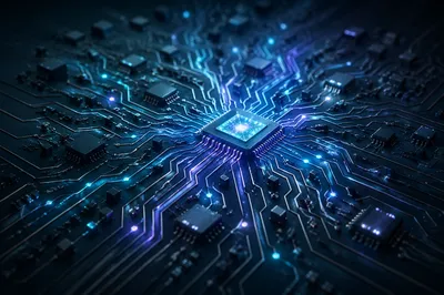 Glowing AI Circuit Board Neural Pathways