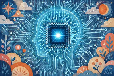 Glowing AI Circuit Board Human Silhouette