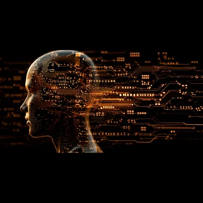 Glowing AI Circuit Silhouette Background