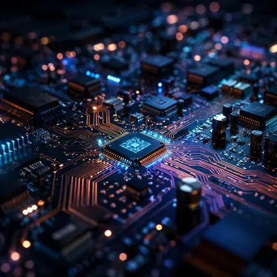 Glowing AI Circuit Board Macro Landscape