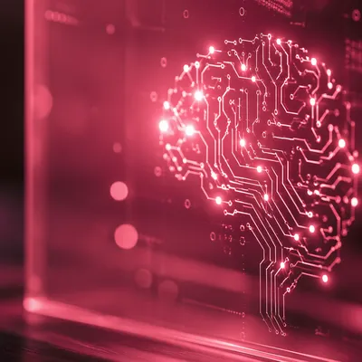 Glowing AI Circuit Brain on Magenta