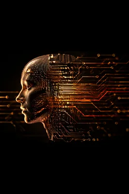 Glowing AI Circuit Silhouette on Black
