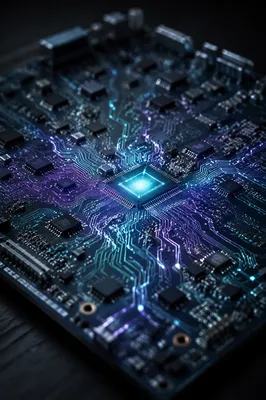 Glowing AI Circuit Board Macro Background