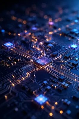 Glowing AI Circuit Board Macro Landscape