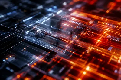 Glowing AI Circuit Board Abstract Macro