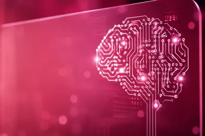 Glowing AI Circuit Brain on Magenta
