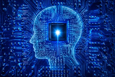 Glowing AI Circuit Board Human Silhouette