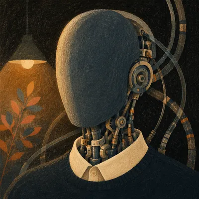 Faceless Android Portrait in Amber Studio Light