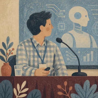 AI Future Conference Panelist With Microphone