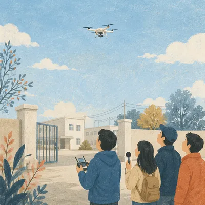 Autonomous AI Drone Over Modern Campus