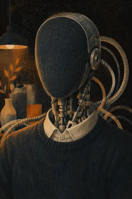 Faceless Android Portrait with Mechanical Neck
