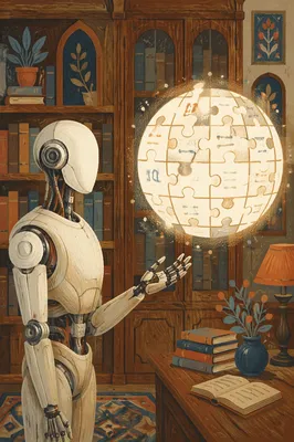 AI Robot in Warm Library Future