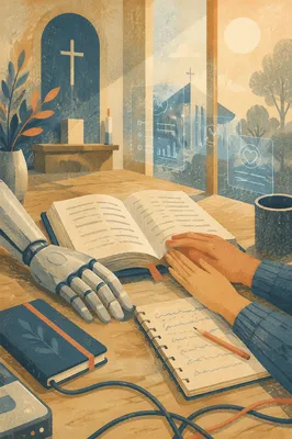 Robot and Human Hands in Prayerful Study