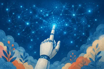 AI Robot Hand Touching Digital Network