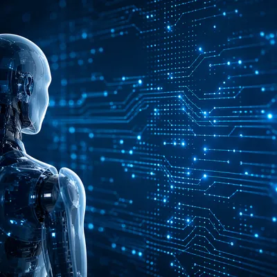 Futuristic AI Robot with Digital Circuit Interface