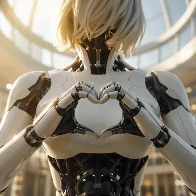 Humanoid AI Robot Forming Heart Gesture