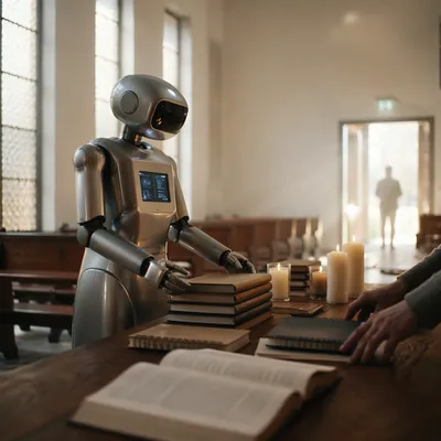AI Robot in Modern Fellowship Hall
