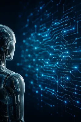 Futuristic AI Robot With Digital Circuit Interface