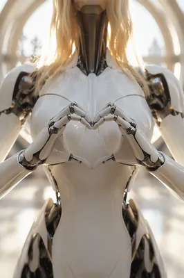 Humanoid AI Robot Forming Heart Gesture