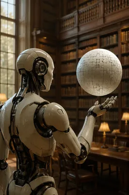 Humanoid Robot in Warm Library Future