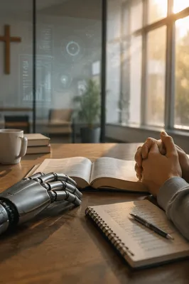 Humanoid Robot and Human Hands by Book