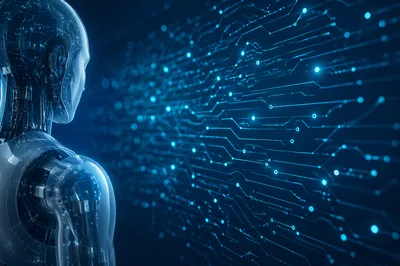 Futuristic AI Robot With Digital Circuit Interface
