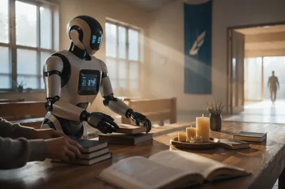 AI Robot in Modern Fellowship Hall
